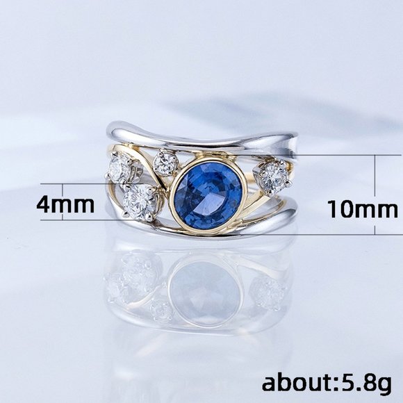 Fashion Wave Stackable Beautiful Royal Blue Zircon Ring for Women, PD213 - Picture 3 of 3